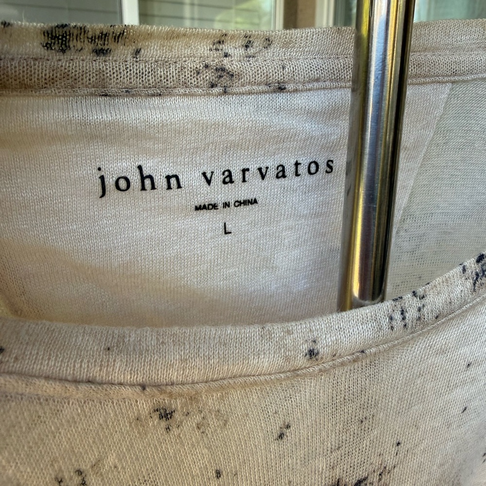 John Varvatos - linen Light Beige Speckled Short Sleeve Tee - Picture 2 of 8